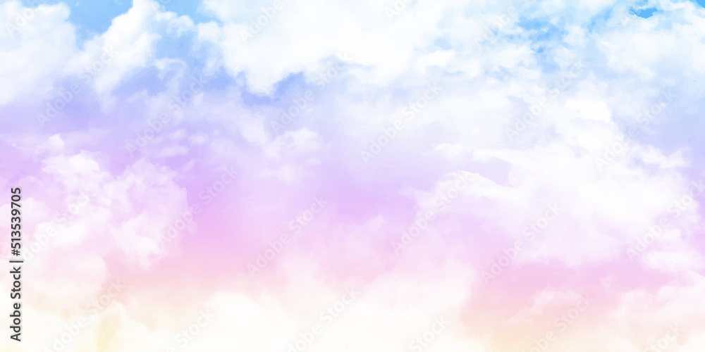 Cloud and sky with a pastel colour background. Pastel rainbow colored abstract background