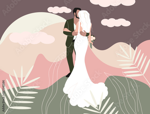 couple in love in the bosom of nature happy in festive attire bride and groom
