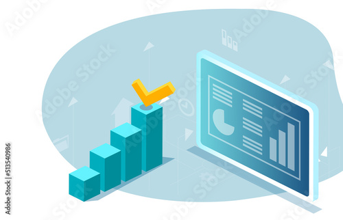 Vector of a computer with financial charts