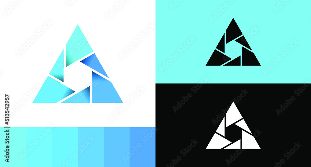 triangle with hexagonal camera lens Logo Design Concept 