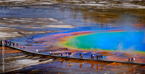 Grand Prismatic Spring in Yellowstone National Park Steam Rising