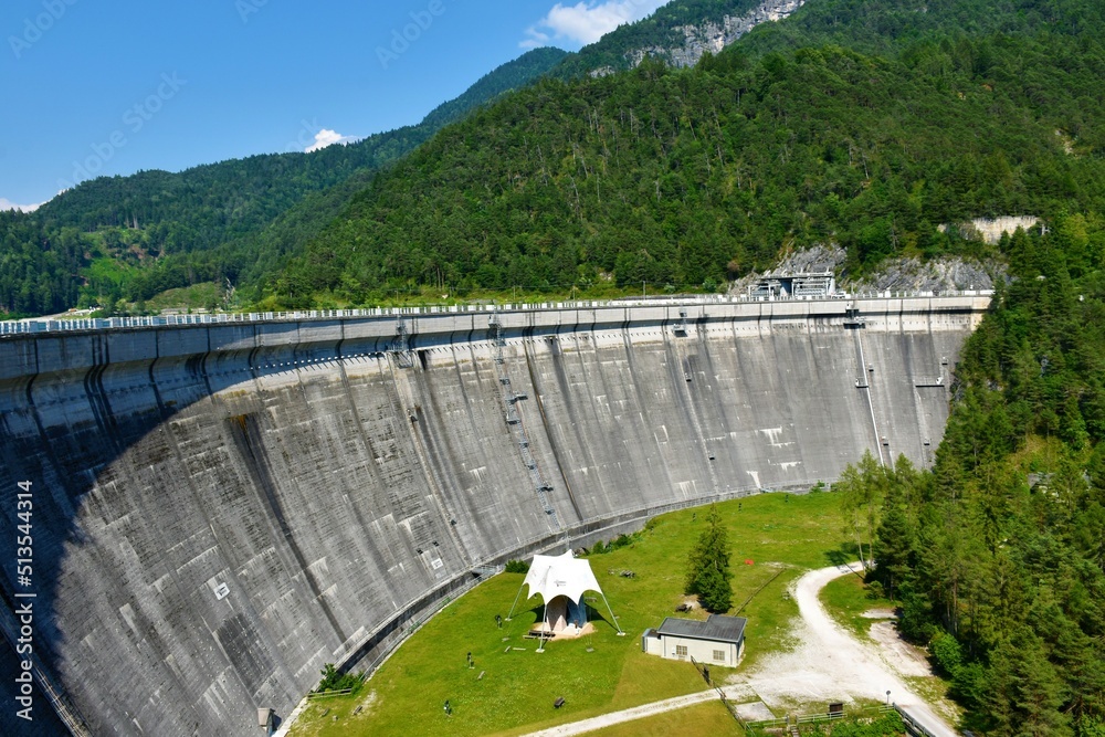 View of Pieve di Cadore dam in Veneto region and Belluno province in Italy