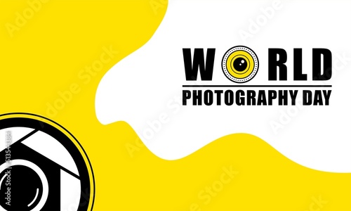 world photography day, perfect design with lens, vector illustration and text.