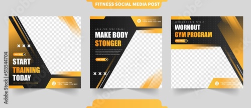 Sports fitness and gym training for social media post collection with photo template