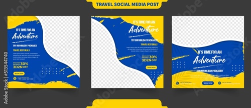 Travel and tour adventure instant post collection or social media post carousel banner for traveling agency marketing promotion template