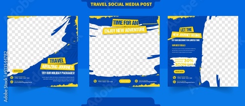 Travel and tour instant post collection or social media square carousel banner template