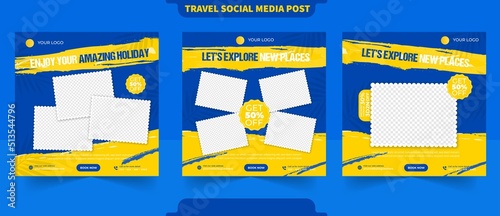 Travel and tour instant post collection or social media square carousel banner for marketing promotion traveling agency template