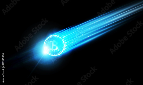 Abstract meteorite of Bitcoin in futuristic Light out technology background Hitech communication concept innovation background, vector design