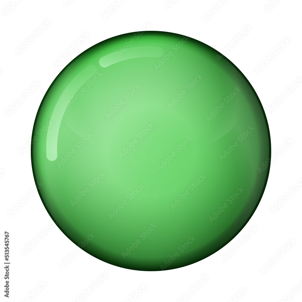 Glass green ball or precious pearl. Glossy realistic ball, 3D abstract vector illustration highlighted on a white background. Big metal bubble with shadow Glass green ball or precious pearl. Glossy realistic ball, 3D abstract vector illustration highlighted on a white background. Big metal bubble with shadow