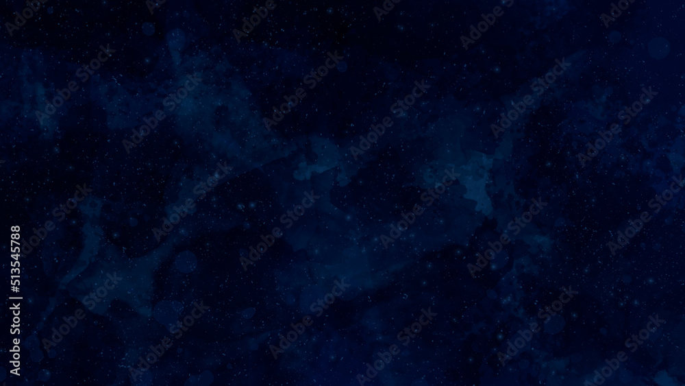 Artistic hand painted multi layered dark blue background. dark blue nebula sparkle purple star universe in outer space horizontal galaxy on space. navy blue watercolor and paper texture. wash aqua