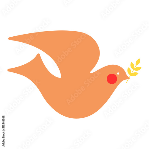 Stylized dove with olive branch. Flying bird of freedom. Symbol of peace vector illustration.