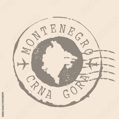 Stamp Postal of Montenegro. Map Silhouette rubber Seal.  Design Retro Travel. Seal of Map Montenegro grunge  for your design.  EPS10