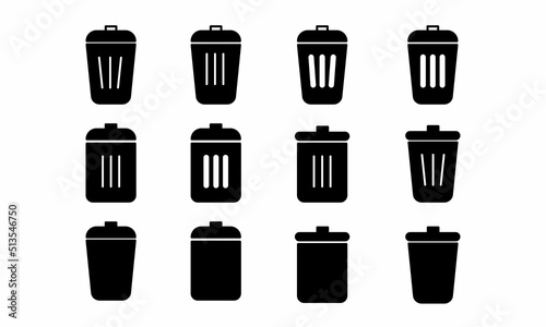 trash can icon set. black trash. flat style - stock vector.