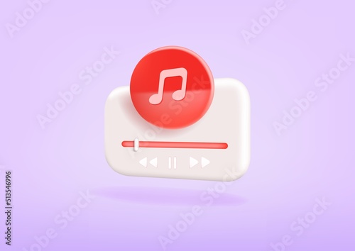 Modern 3d rendering minimal audio music player concept. audio media playback controls. 3d illustration