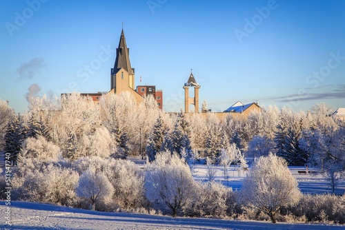 Beautiful view of a church in Grande Prairie, Alberta in winter