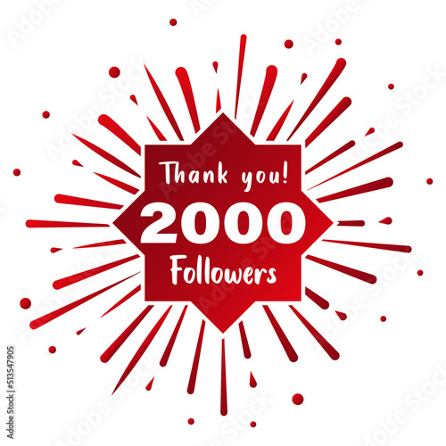 Thank you 2000 followers. Social media concept. 2k followers celebration template. Vector design
