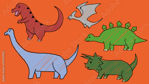 手描きの恐竜のイラスト_落書き調