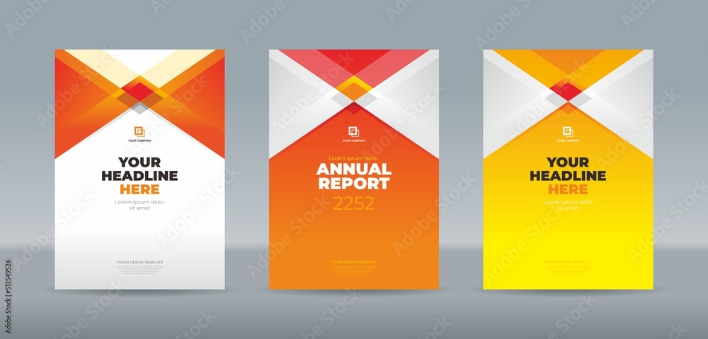 Modern square and triangle shape red orange yellow and white color theme book cover template for annual report, magazine, booklet, proposal, portofolio, brochure, poster, company profile