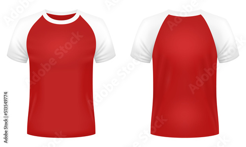 Short sleeve raglan t-shirt template. Front and back views. Vector illustration.