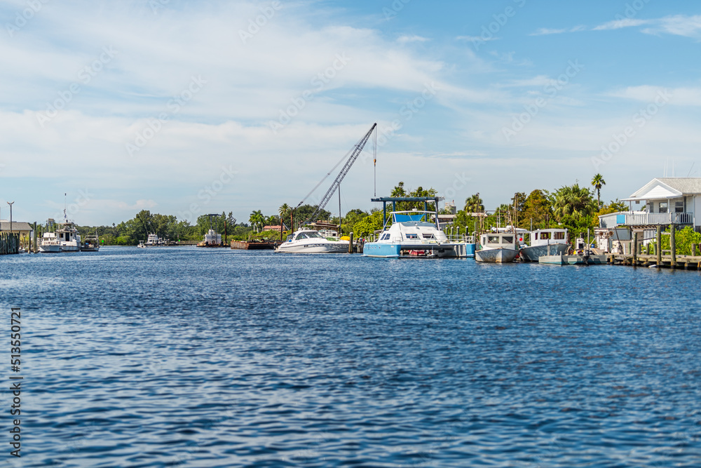 Tarpon Springs, Florida Greek diaspora fishing town with boats in sponge capital of the world on Tarpon Bayou dock Tarpon Springs, Florida Greek diaspora fishing town with boats in sponge capital of the world on Tarpon Bayou dock