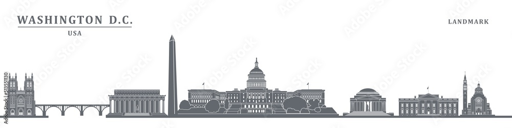 washington dc symbol buildings black and white vector illustration. United states of america