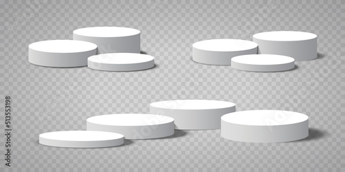 Display pedestal, Design platform, Empty product, White room and side lights. 3D rendering.