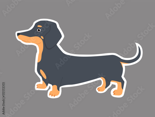 Cute dachshund sticker. Vector illustration for children.