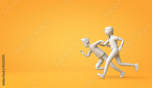 Man and woman running together. fitness training illustration. 3D Rendering