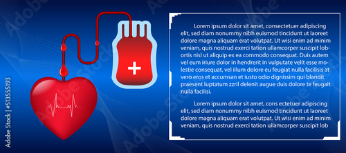 heart with blood bag and syringe concept GIVE BLOOD SAVE LIFE vector illustration