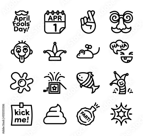 April Fools' Day related icon set, Vector, Illustration.