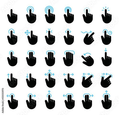 Collection of Hand gestures with Blue line effect, Vector.