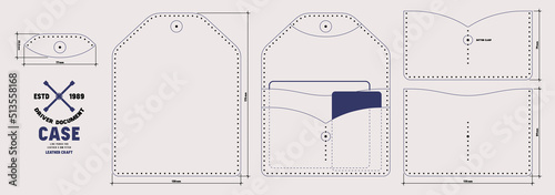 Leather craft sewing pattern for driver document case