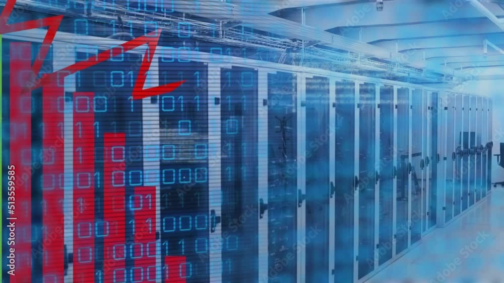 Animation of data processing over server room Animation of data processing over server room