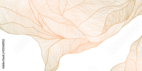 Vector abstract golden luxury pattern, lines background. Line arts wallpaper. Wavy art deco texture for print, fabric, packaging design. Laves, organic, landscape art in japanese style.