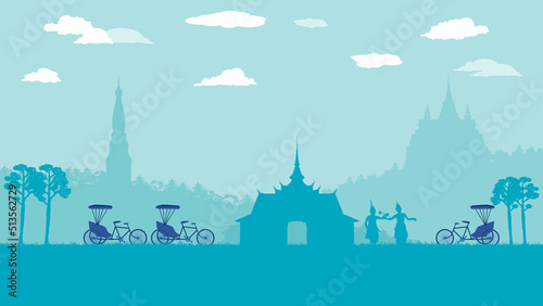 flat cartoon of Thai vintage tricycle at Thailand