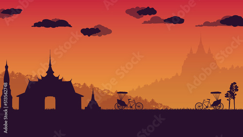 silhouette of traditional Thai vintage tricycle at Thailand on gradient background