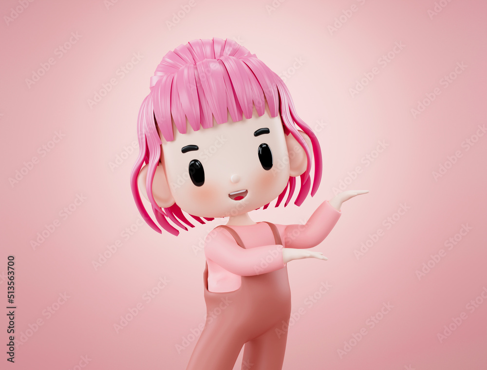 3d illustration.A woman opens her hand to suggest an empty space. 3d illustration.A woman opens her hand to suggest an empty space.