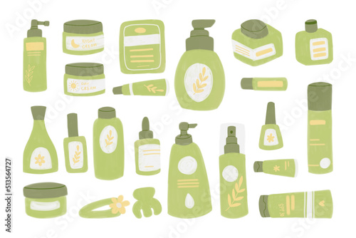 Cute Pastel Green Beauty Care Clipart Set