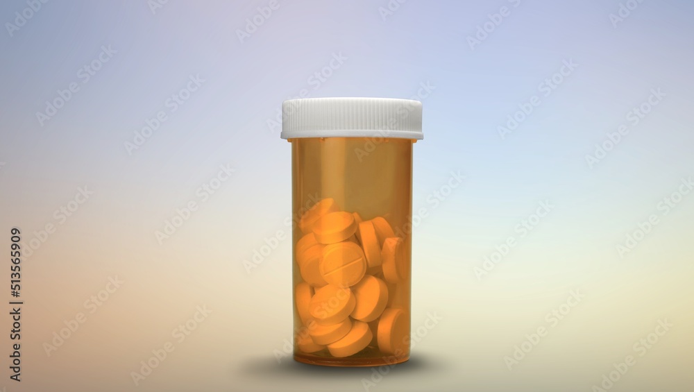 White pills in RX prescription drug bottle - obrazy, fototapety, plakaty 