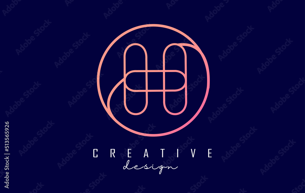 Gradient outline letter H logo with circle frame and monogram design. Letter H with geometric design. Gradient outline letter H logo with circle frame and monogram design. Letter H with geometric design.