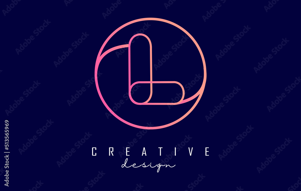 Gradient outline letter L logo with circle frame and monogram design. Letter L with geometric design. Gradient outline letter L logo with circle frame and monogram design. Letter L with geometric design.