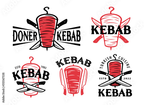 Doner Kebab logo. Turkish and Arabic fast food restaurant label set vector