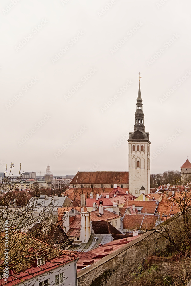 High angle view on Saint nicholas medieval church, Tallinn