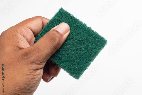 home kitchen dishwashing green sponge with hand hold