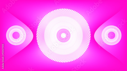 Pink background and white dividing light, with spirals on the sides and in the center