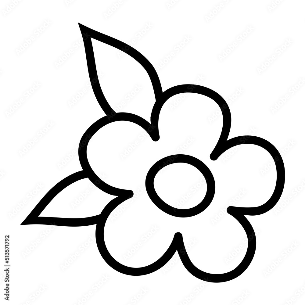 Flower with leaves outline icon. Coloring book page for children. Vector illustration isolated on white background. Flower with leaves outline icon. Coloring book page for children. Vector illustration isolated on white background.