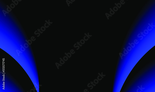 Black background and flat space with blue curves on the sides