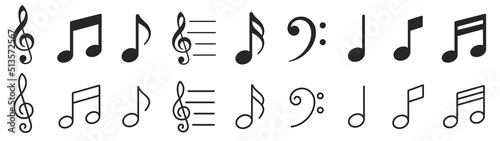 Music notes icons set. Music note line icons. Vector illustration