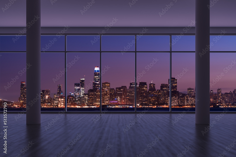 Empty room Interior Skyscrapers View Cityscape. Downtown San Francisco