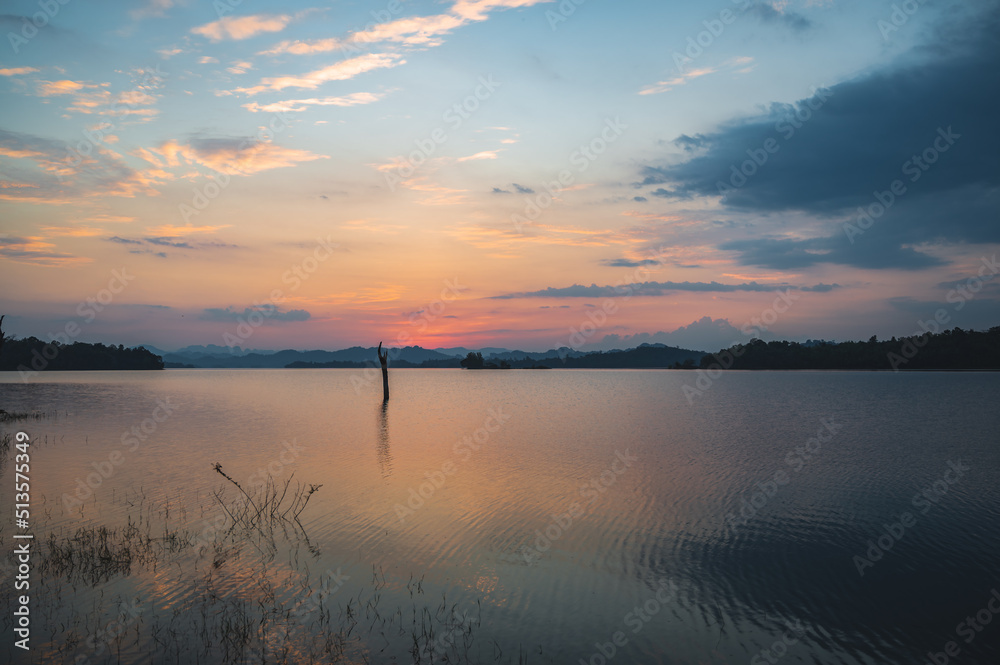 Beautiful sunset view of Pom pee view point.Pom Pee viewpoint is located in Khao Laem National Park, Thong Pha Phum district, Kanchanaburi province